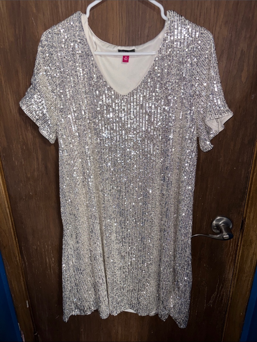 Vince Camuto Silver Sequin V-Neck Mini Dress